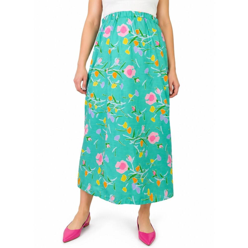 1980s Vintage Mint Green Floral Maxi Skirt Large Pastel Grandmacore